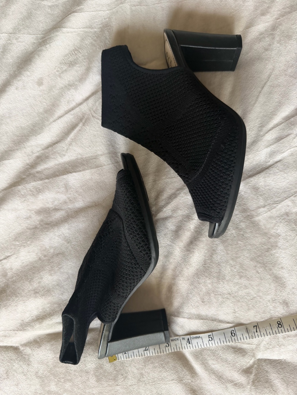 Life Stride Black Knit Sock Booties with Block Heel